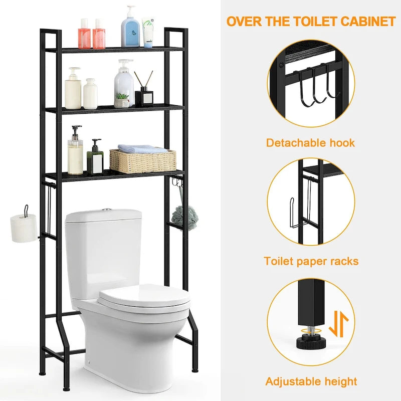 3-stufiges Ablageregal über der Toilette mit Metallrahmen und Haken
