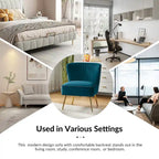 22W Upholstered Modern Tufted Accent Side Chair with Gold Legs