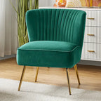 22W Upholstered Modern Tufted Accent Side Chair with Gold Legs