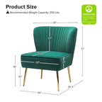 22W Upholstered Modern Tufted Accent Side Chair with Gold Legs