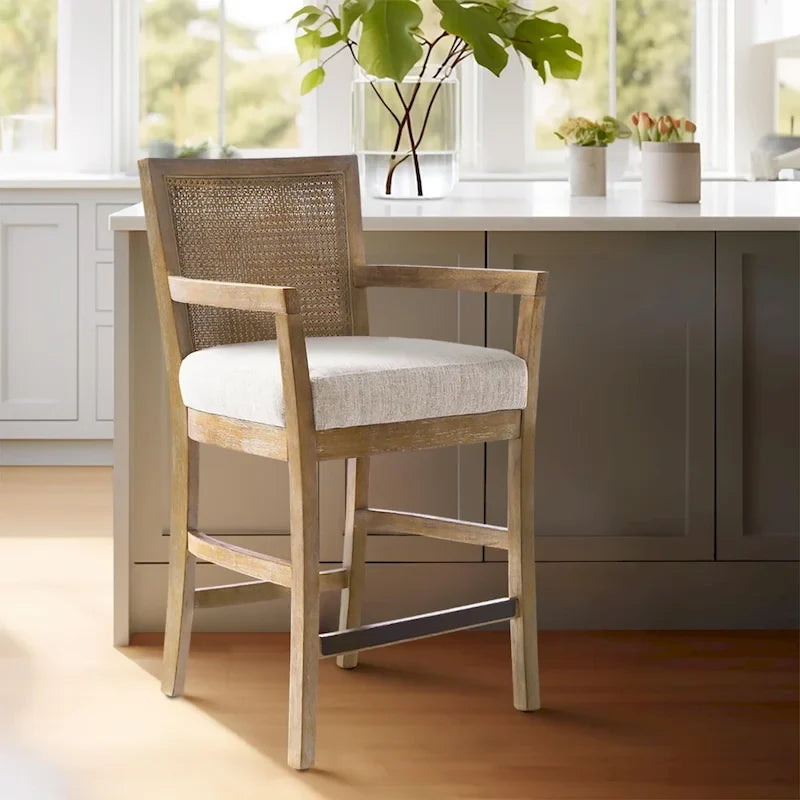 Cream/Reclaimed Natural Cane Back Counter Stool