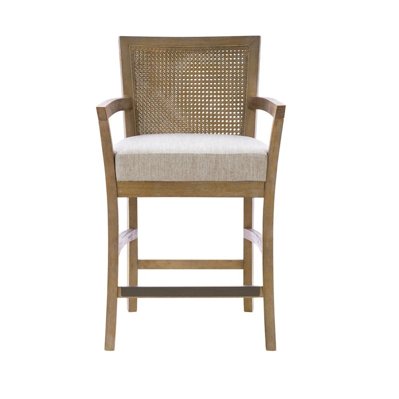 Cream/Reclaimed Natural Cane Back Counter Stool