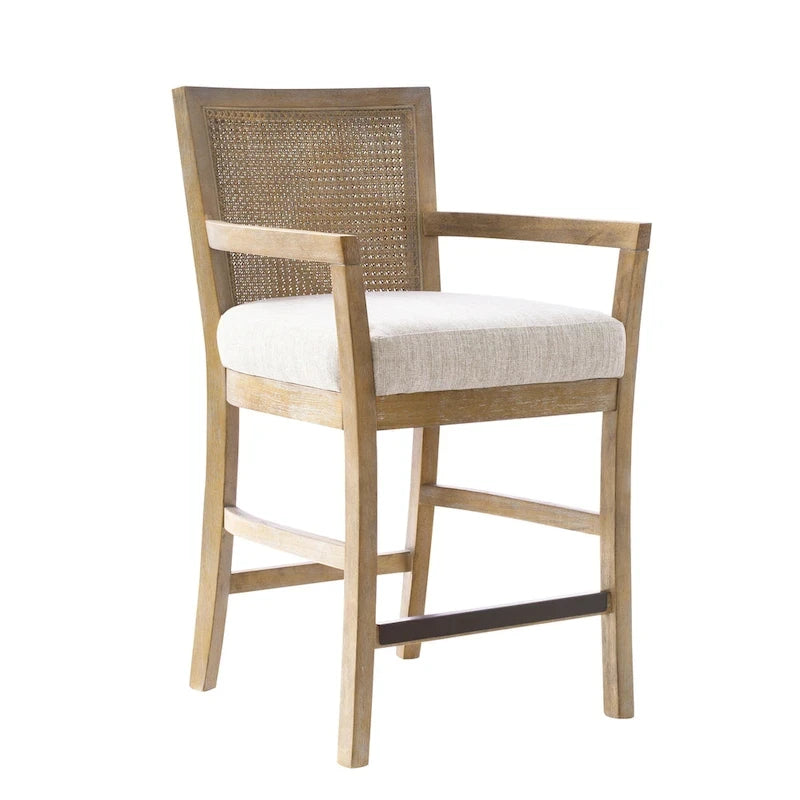 Cream/Reclaimed Natural Cane Back Counter Stool
