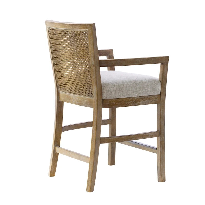 Cream/Reclaimed Natural Cane Back Counter Stool