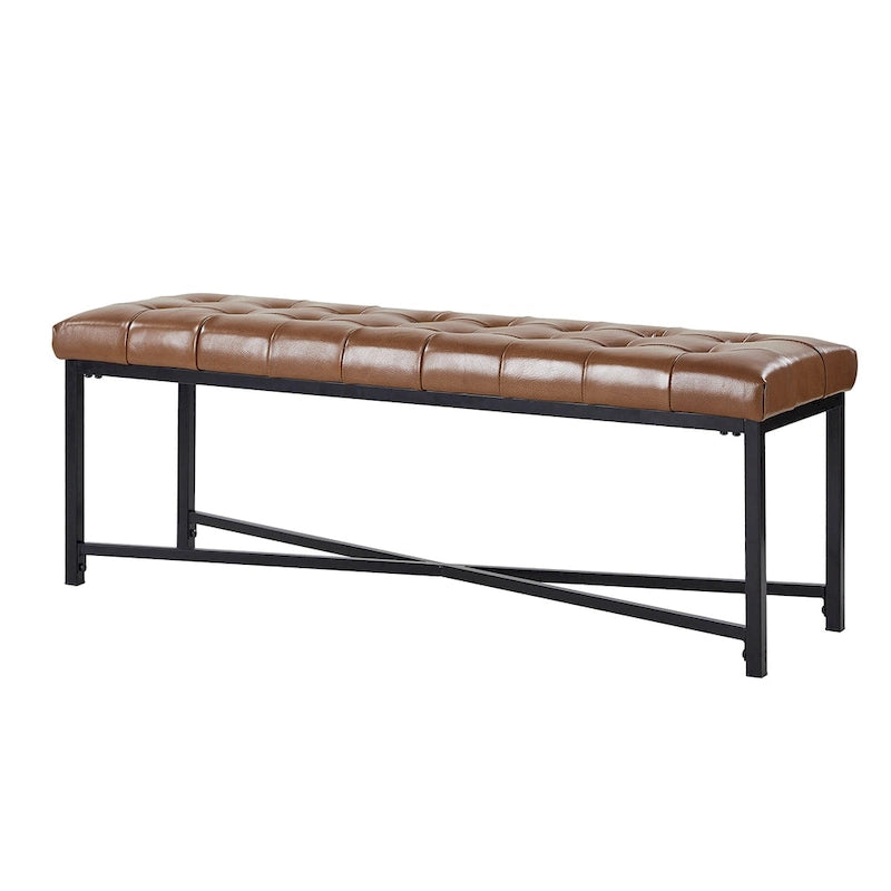 Panca moderna da 50.5", imbottita in vera pelle, con gambe in metallo