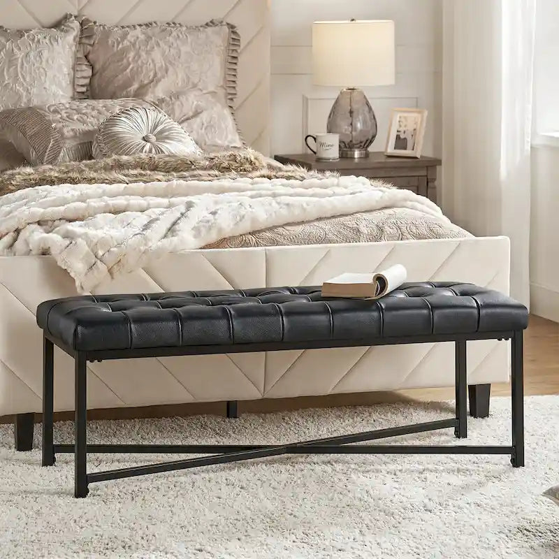 Panca moderna da 50.5", imbottita in vera pelle, con gambe in metallo