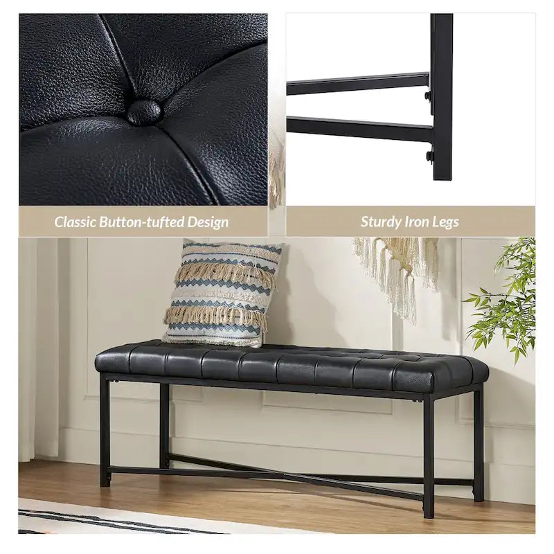 Panca moderna da 50.5", imbottita in vera pelle, con gambe in metallo