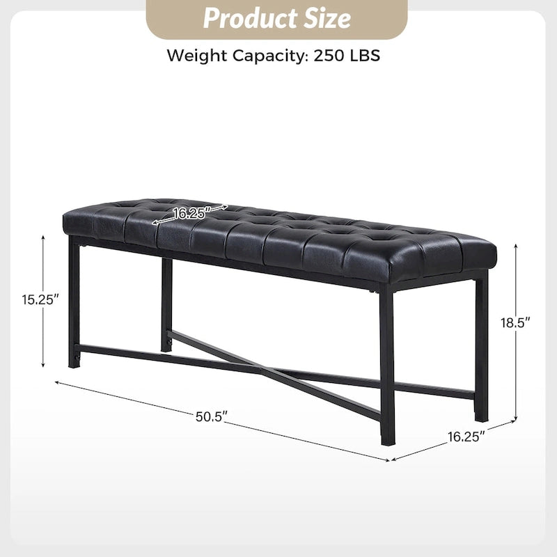 Panca moderna da 50.5", imbottita in vera pelle, con gambe in metallo