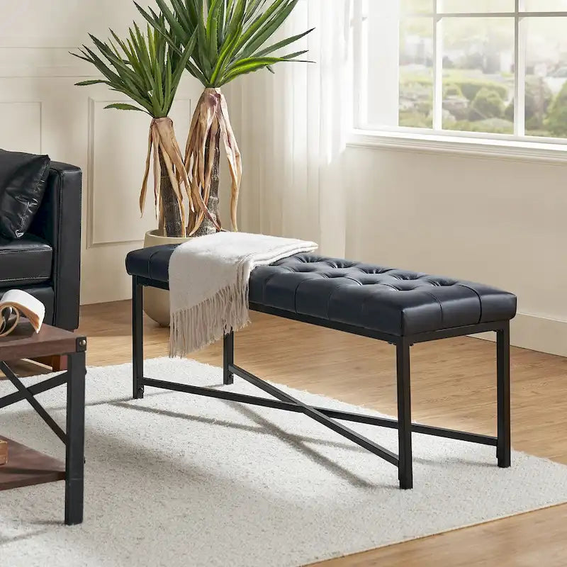 Panca moderna da 50.5", imbottita in vera pelle, con gambe in metallo