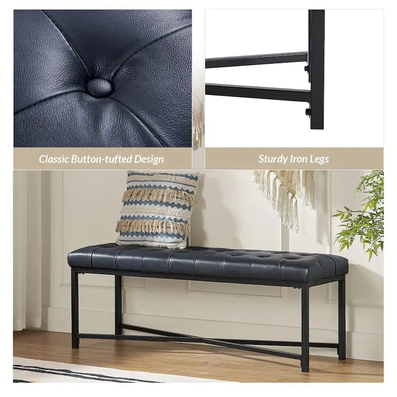 Panca moderna da 50.5", imbottita in vera pelle, con gambe in metallo