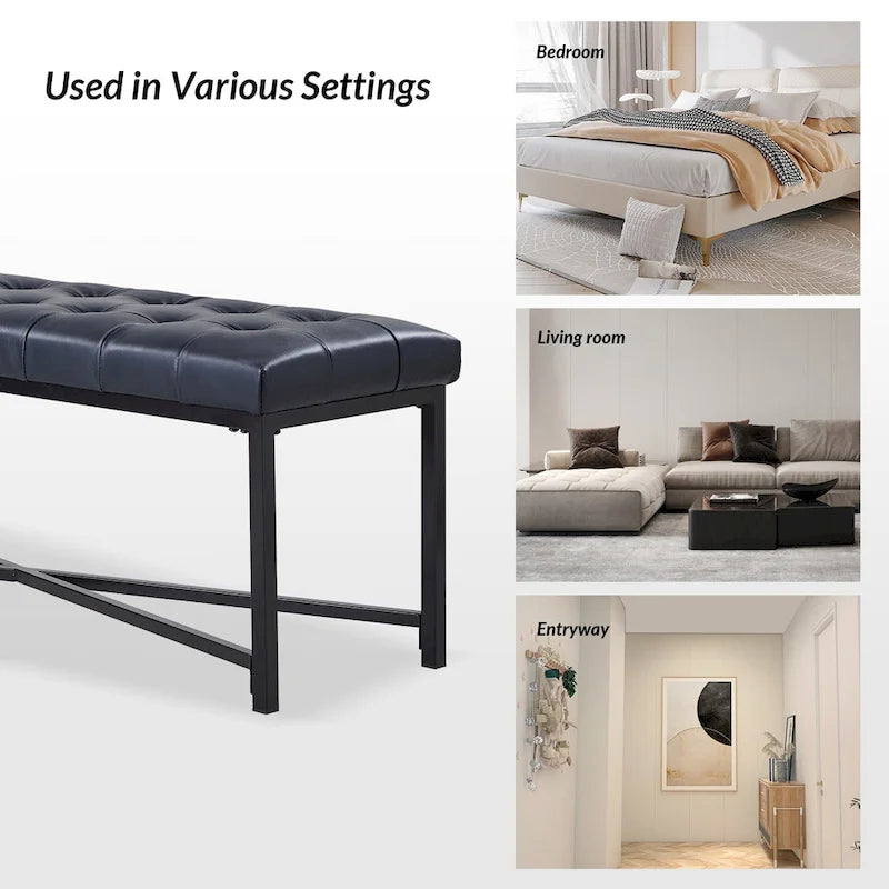 Panca moderna da 50.5", imbottita in vera pelle, con gambe in metallo