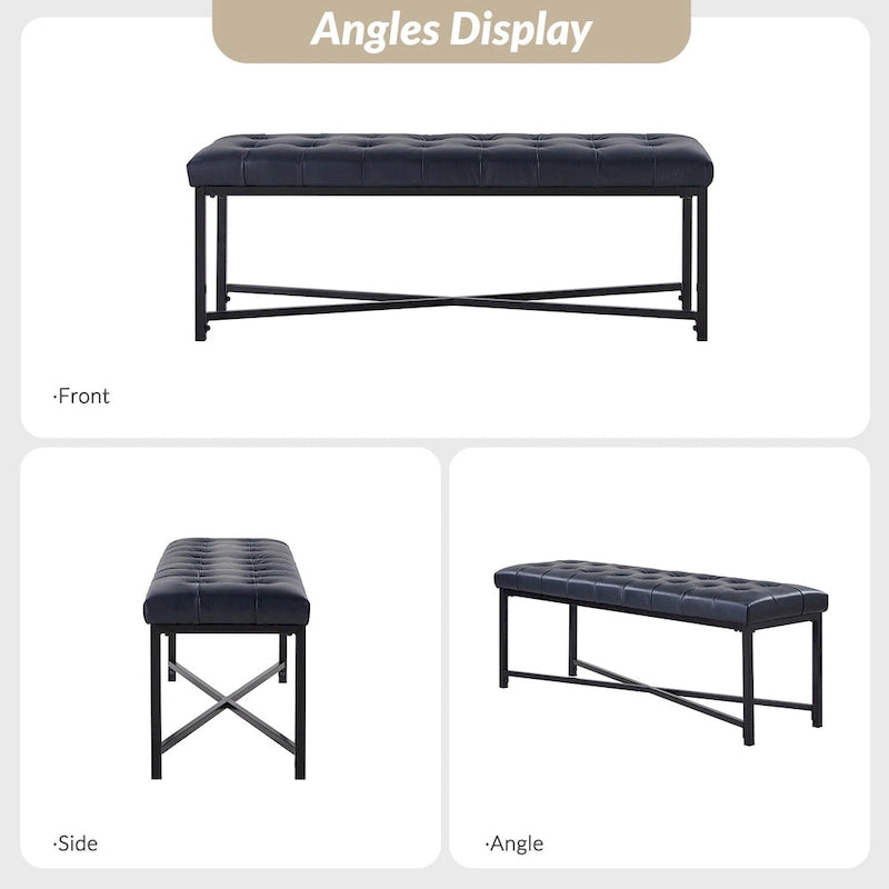 Panca moderna da 50.5", imbottita in vera pelle, con gambe in metallo