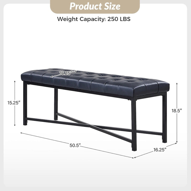 Panca moderna da 50.5", imbottita in vera pelle, con gambe in metallo