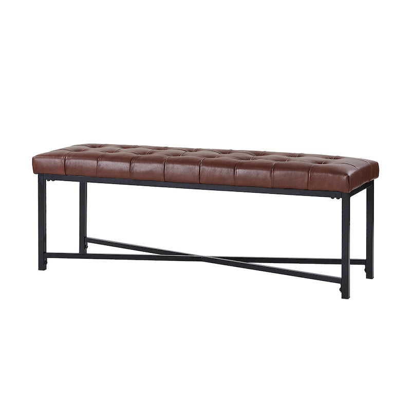 Panca moderna da 50.5", imbottita in vera pelle, con gambe in metallo