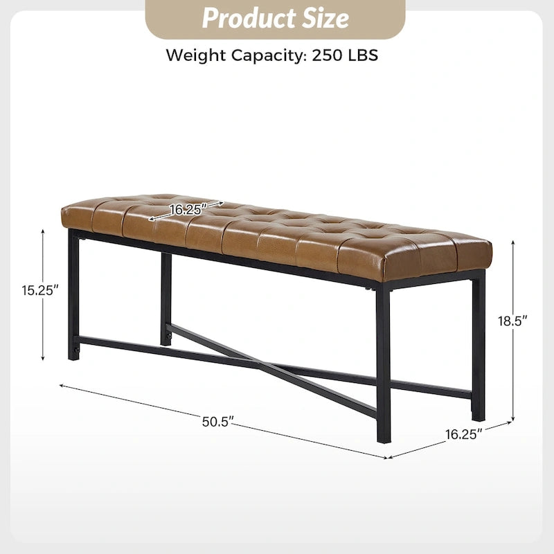 Panca moderna da 50.5", imbottita in vera pelle, con gambe in metallo