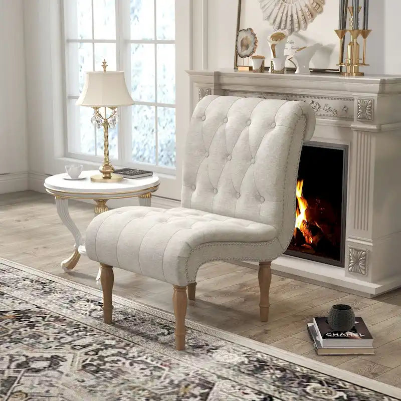 Armless Slipper Accent Chair with Wood Legs