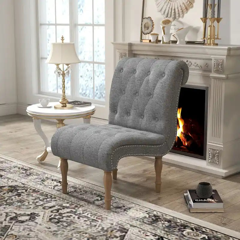 Armless Slipper Accent Chair with Wood Legs