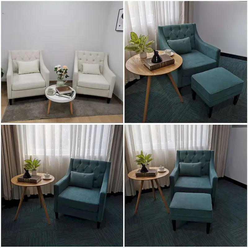 Bequemer Clubsessel mit Hocker und Kissen