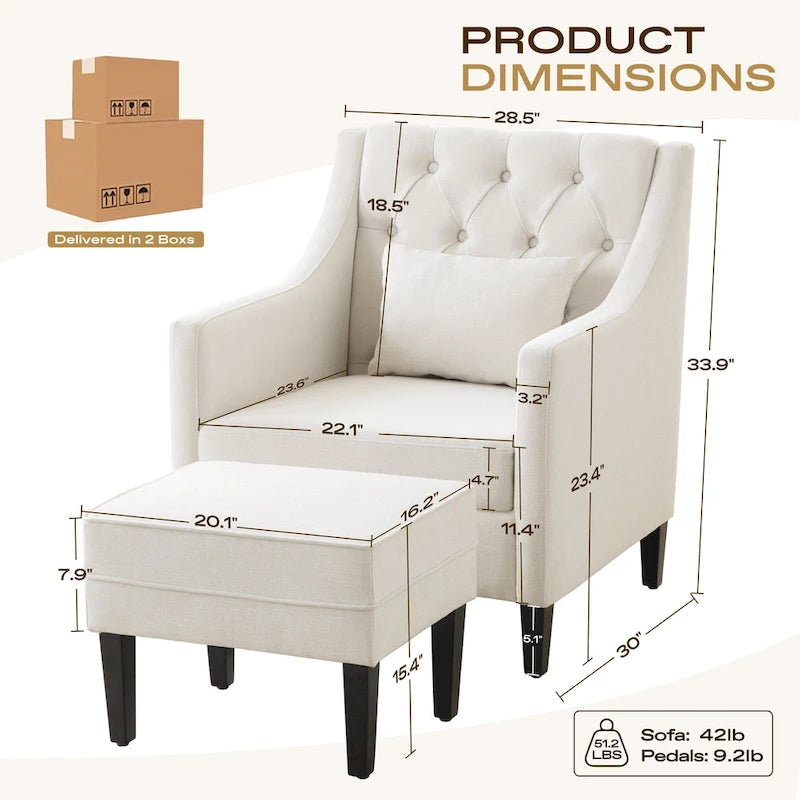 Bequemer Clubsessel mit Hocker und Kissen
