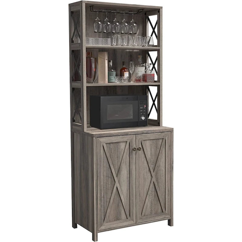 Bar Cabinet with Wine Rack and Storage Shelves