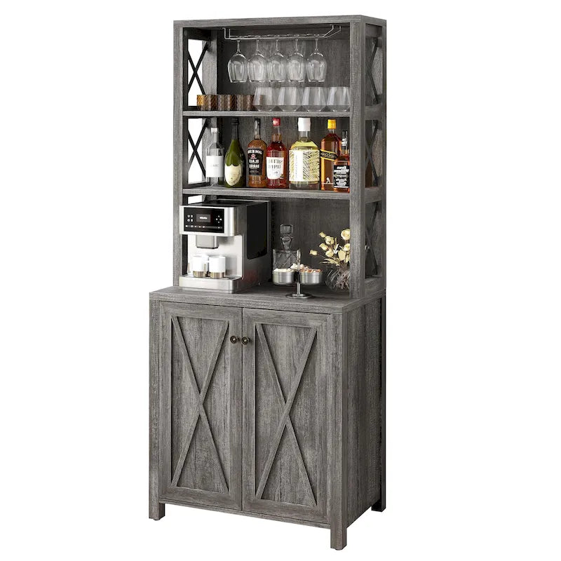 Bar Cabinet with Wine Rack and Storage Shelves