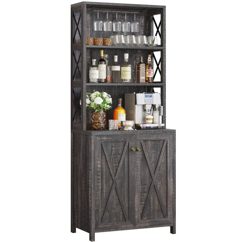 Bar Cabinet with Wine Rack and Storage Shelves