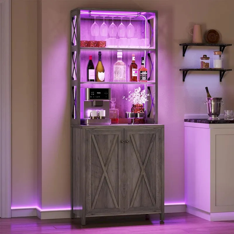 Bar Cabinet with Wine Rack and Storage Shelves