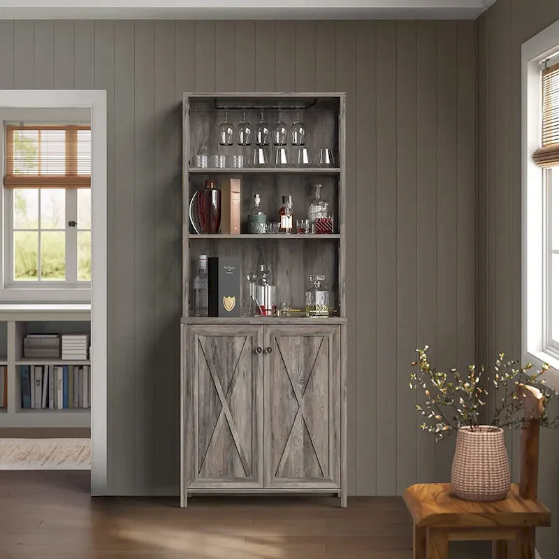 Bar Cabinet with Wine Rack and Storage Shelves
