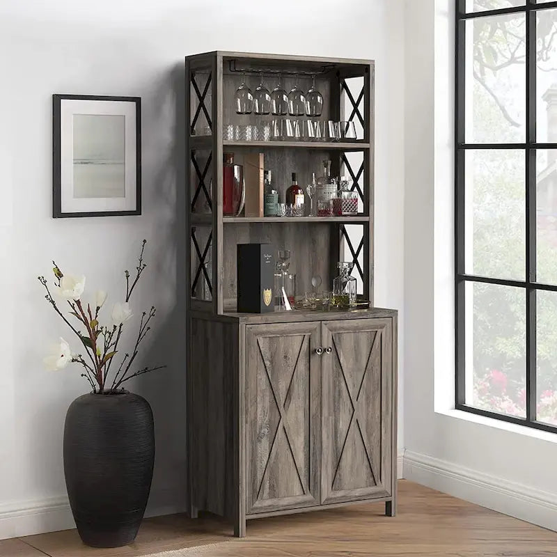 Bar Cabinet with Wine Rack and Storage Shelves