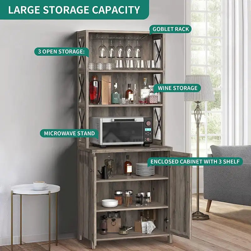 Bar Cabinet with Wine Rack and Storage Shelves