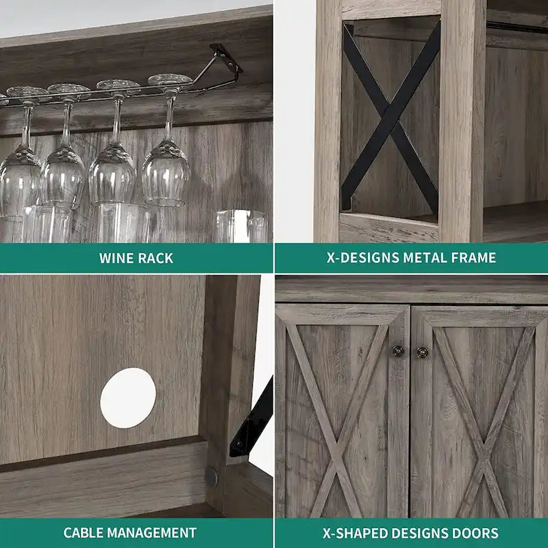 Bar Cabinet with Wine Rack and Storage Shelves