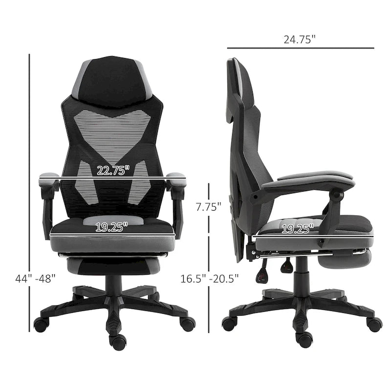 Bürostuhl für das Homeoffice mit verstellbarer Höhe, Liegefunktion, ausziehbarer Fußstütze und Netzrücken