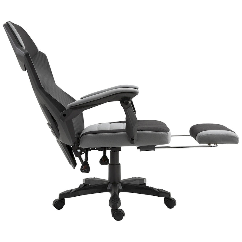 Bürostuhl für das Homeoffice mit verstellbarer Höhe, Liegefunktion, ausziehbarer Fußstütze und Netzrücken