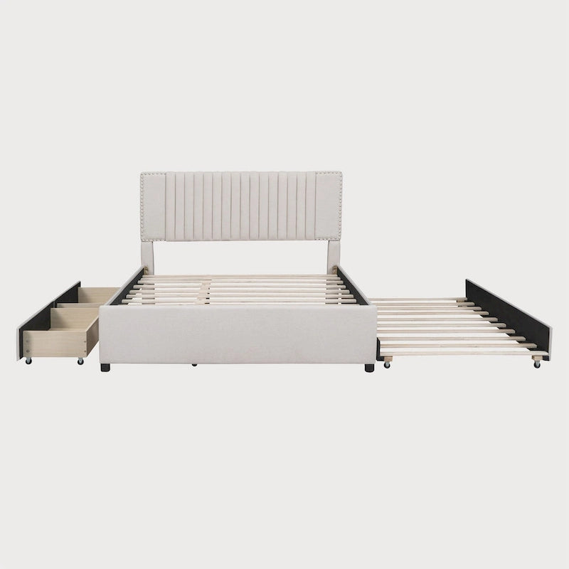 Gepolstertes Plattformbett in Queen Size mit ausziehbarem Twin-XL-Zusatzbett