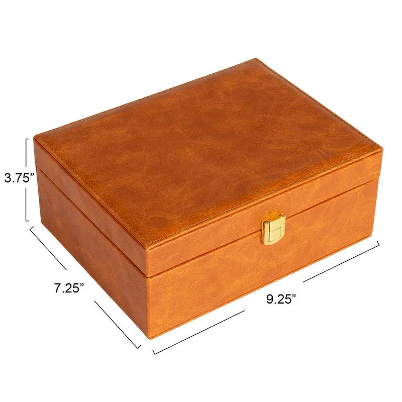 Schmuck-Organizer aus veganem Leder mit 2 Ebenen und Schnappverschluss