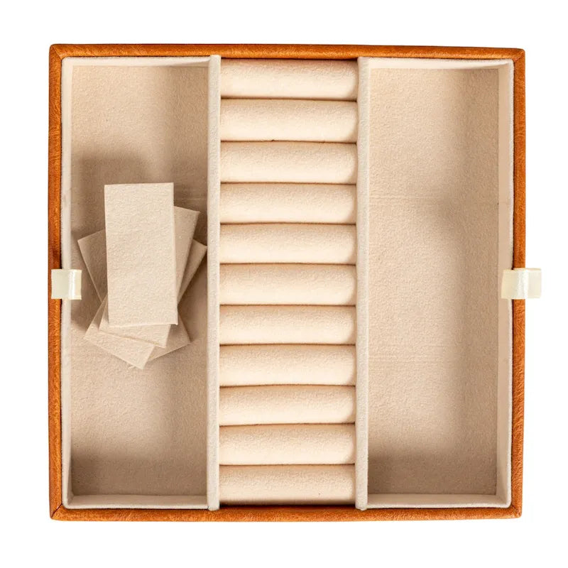 Schmuck-Organizer aus veganem Leder mit 2 Ebenen und Schnappverschluss