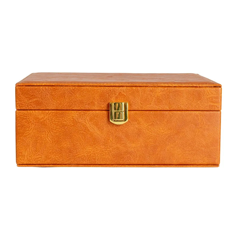Schmuck-Organizer aus veganem Leder mit 2 Ebenen und Schnappverschluss