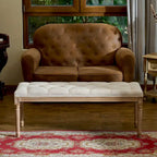 Extra Long French Vintage Upholstered Bench with Carved Wood Frame