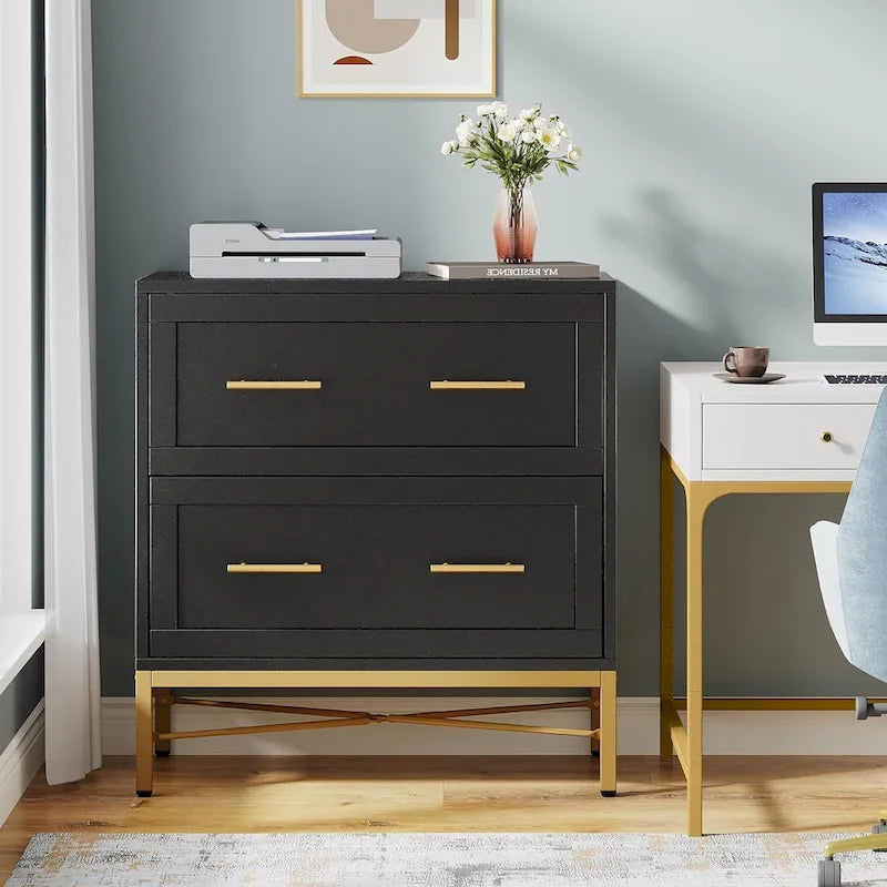 32-Zoll-Aktenschrank, moderner seitlicher Aktenschrank mit 2 Schubladen für Letter-/Legal-/A4-Format, Homeoffice
