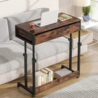 Adjustable Side Table with Drawers and Wheels