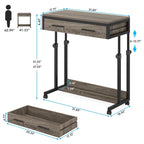 Adjustable Side Table with Drawers and Wheels
