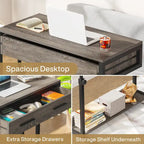 Adjustable Side Table with Drawers and Wheels