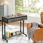 Adjustable Side Table with Drawers and Wheels