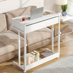 Adjustable Side Table with Drawers and Wheels