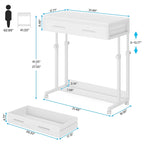 Adjustable Side Table with Drawers and Wheels