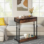 Adjustable Side Table with Drawers and Wheels