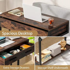 Adjustable Side Table with Drawers and Wheels