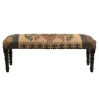 47 Multicolored Southwestern Style Rectangular Bench with Wooden Legs