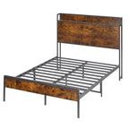 Queen Size Bed Frame, Platform Bed with Storage Headboard and Charging Station, Non-Slip Without Noise