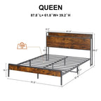 Queen Size Bed Frame, Platform Bed with Storage Headboard and Charging Station, Non-Slip Without Noise